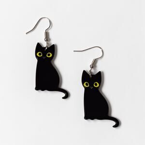 Small Black Cat Drop Earring